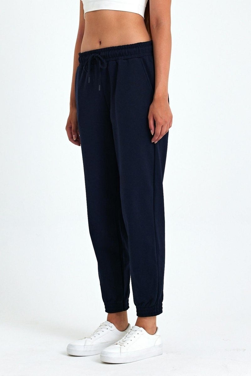 Women's Navy Blue Cotton Thick Leg Elastic High Waist Comfortable Jogger Sweatpants