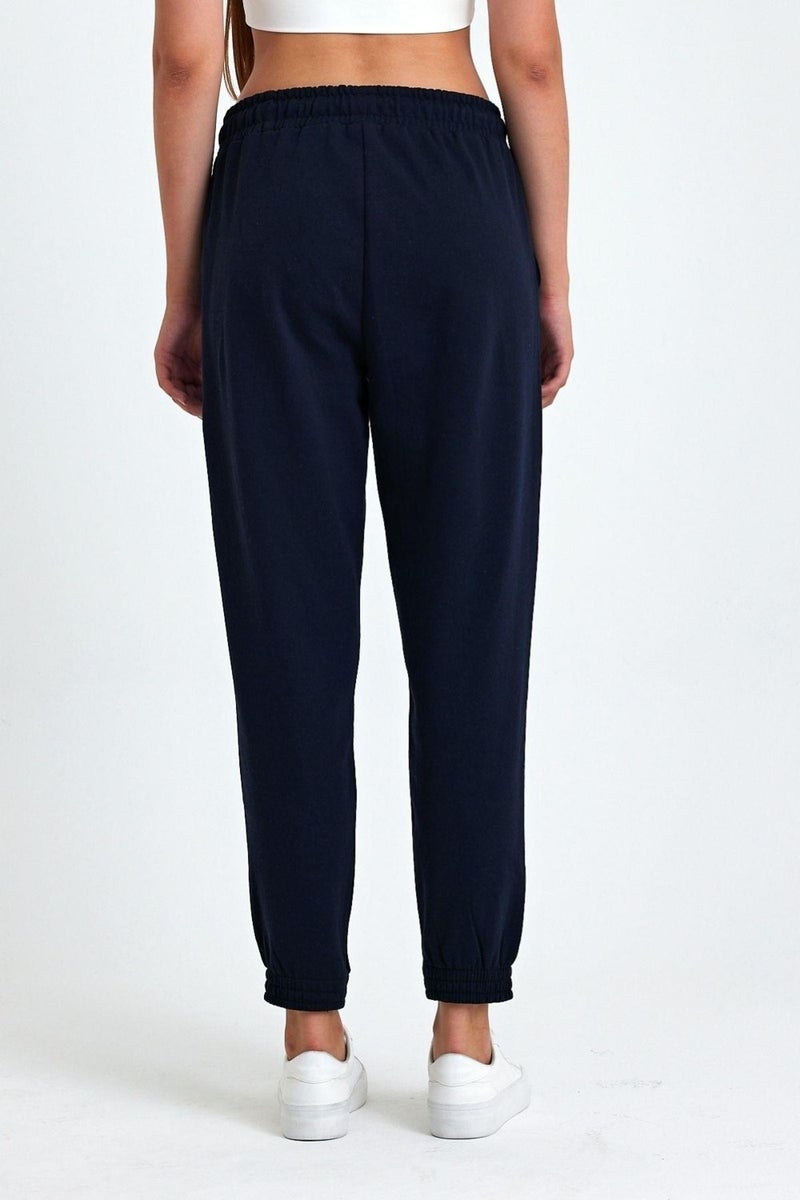Women's Navy Blue Cotton Thick Leg Elastic High Waist Comfortable Jogger Sweatpants