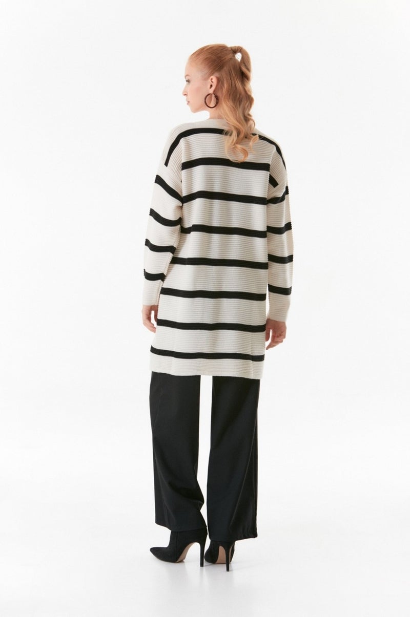 Striped Buttoned Knitted Cardigan