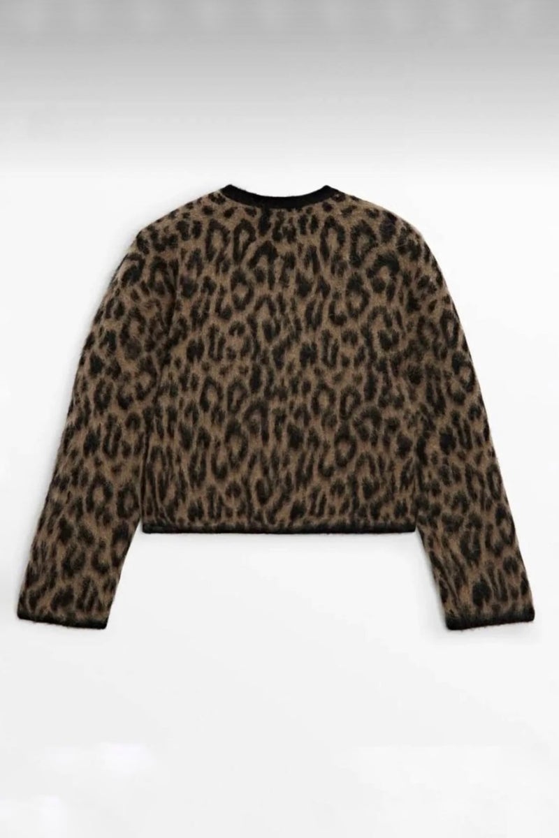 Women's Brown Leopard Patterned Furry Cardigan