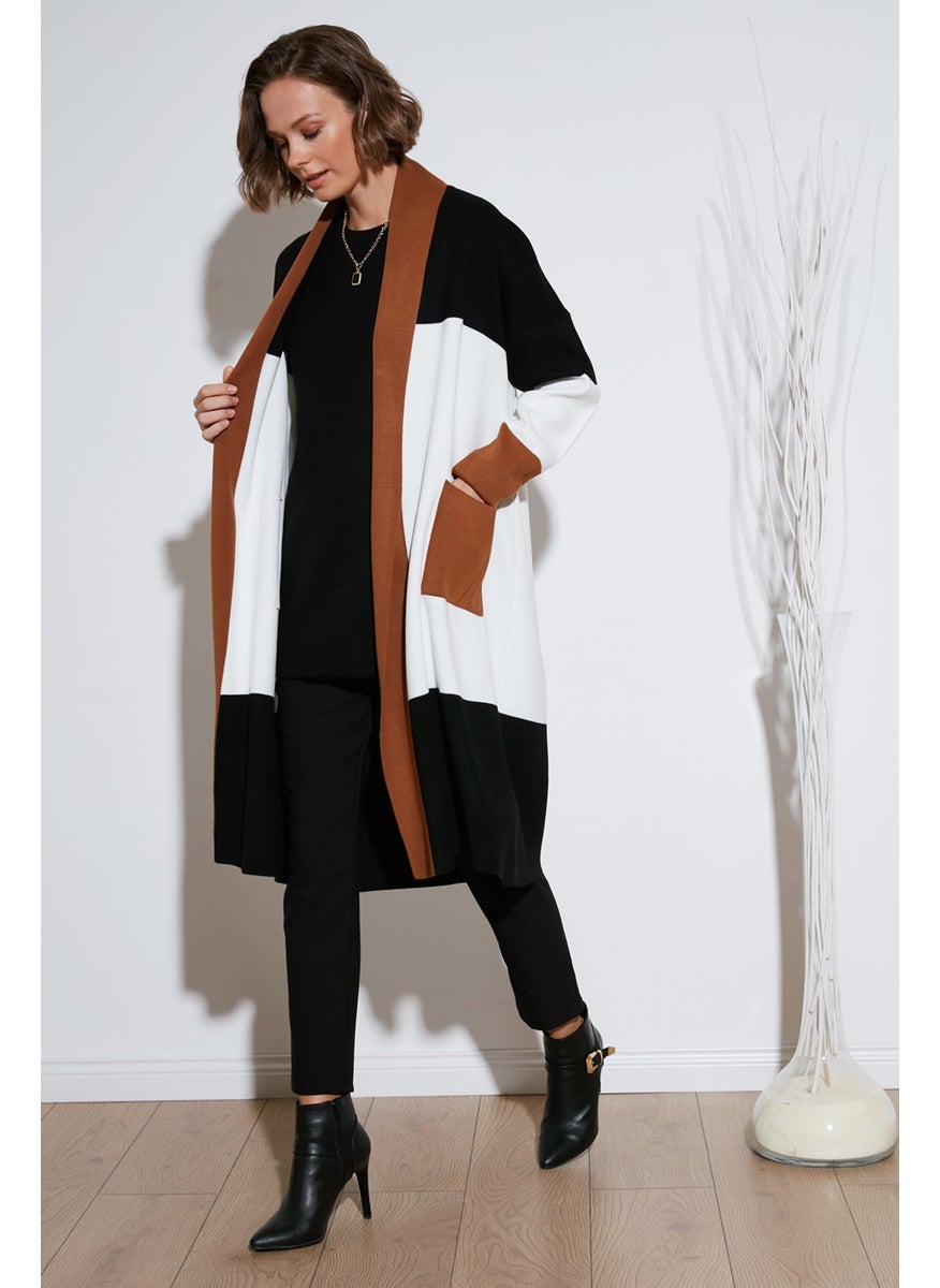 Modest Regular Fit Color Block Long Hijab Knitwear Cardigan