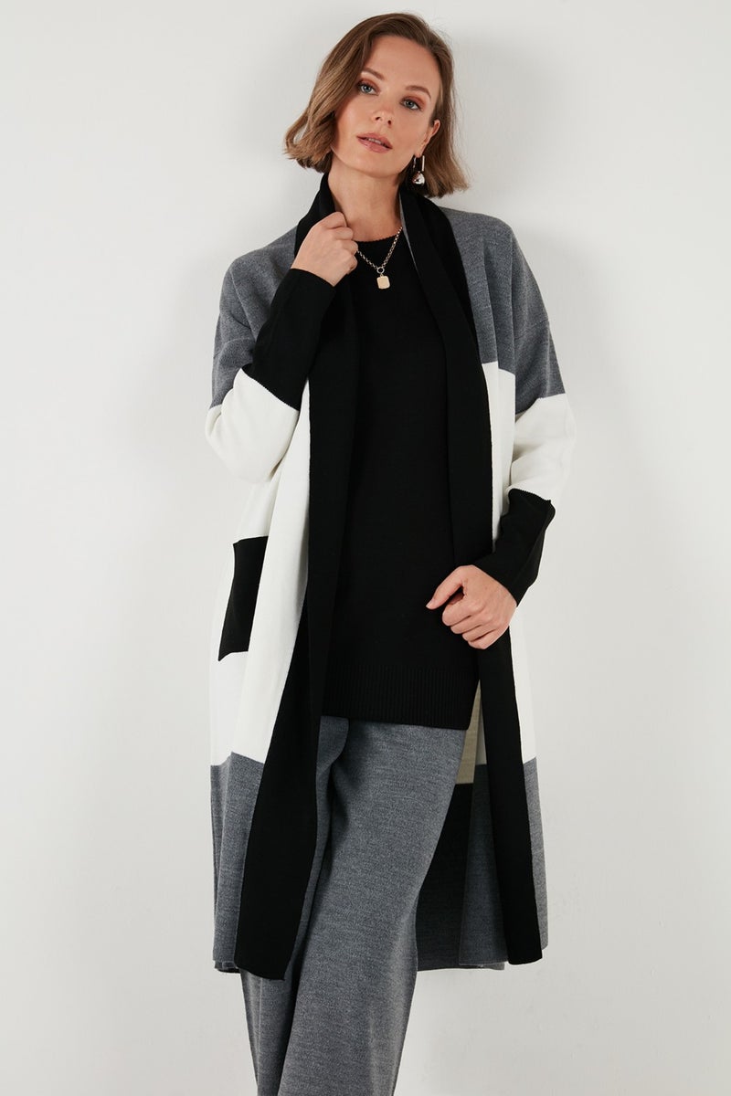 Modest Color Block Long Knitted Cardigan Women's Cardigan 4616172