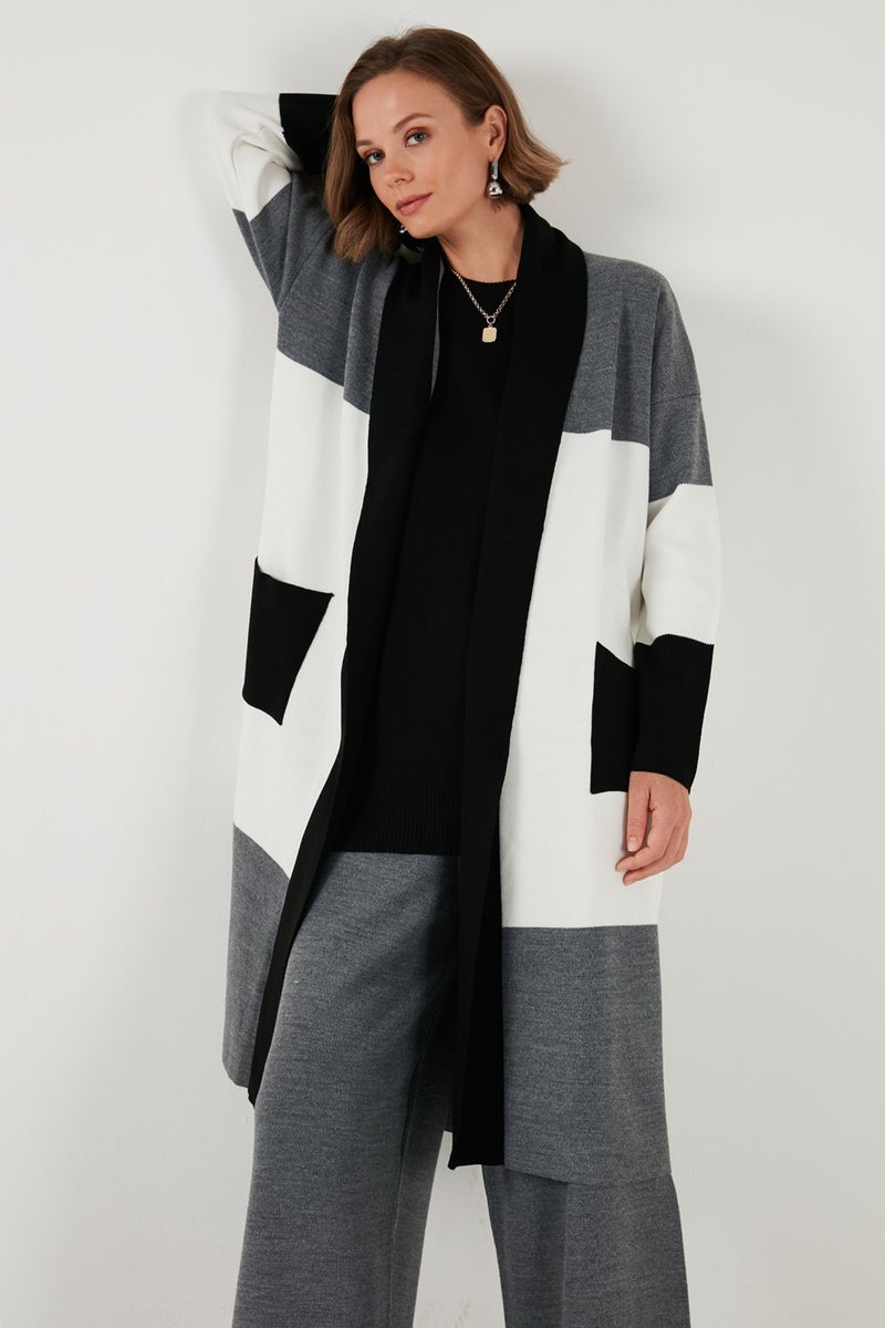 Modest Color Block Long Knitted Cardigan Women's Cardigan 4616172