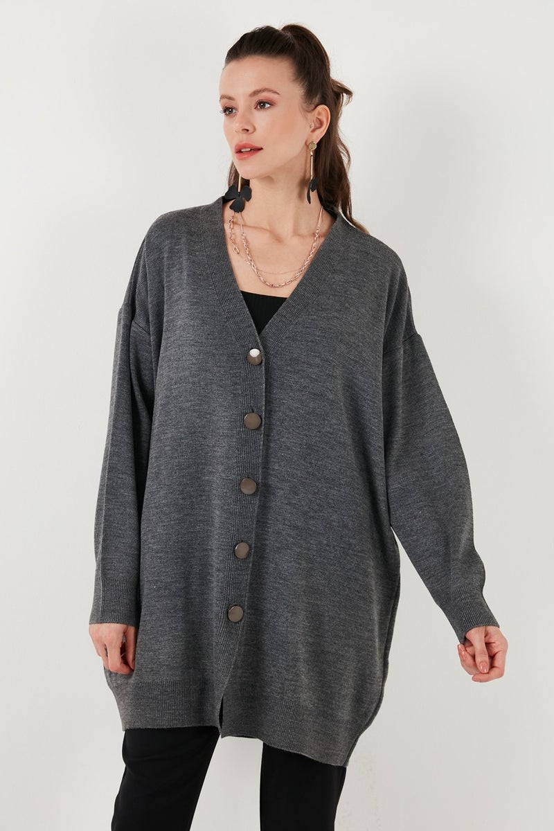 V Neck Buttoned Knitted Cardigan Women's Cardigan 4616031