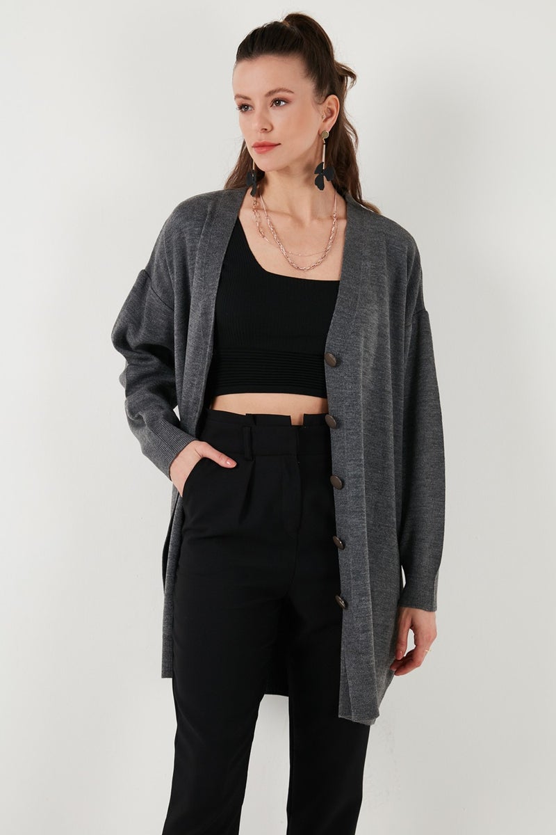 V Neck Buttoned Knitted Cardigan Women's Cardigan 4616031