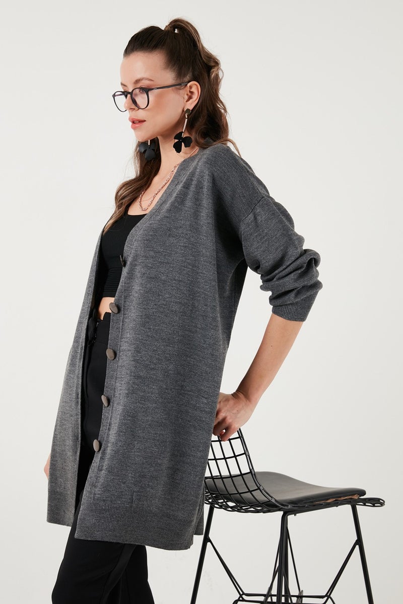 V Neck Buttoned Knitted Cardigan Women's Cardigan 4616031