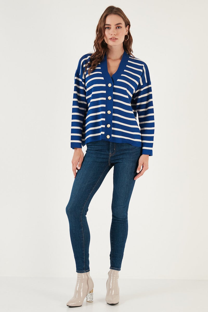 Striped V-Neck Buttoned Knitwear Cardigan Women's Cardigan 4615182
