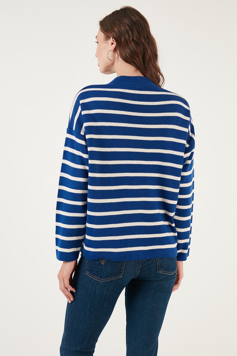 Striped V-Neck Buttoned Knitwear Cardigan Women's Cardigan 4615182