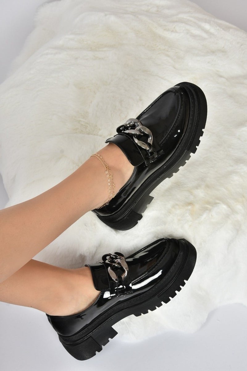 Black Patent Leather Thick Soled Women's Casual Shoes K294760008