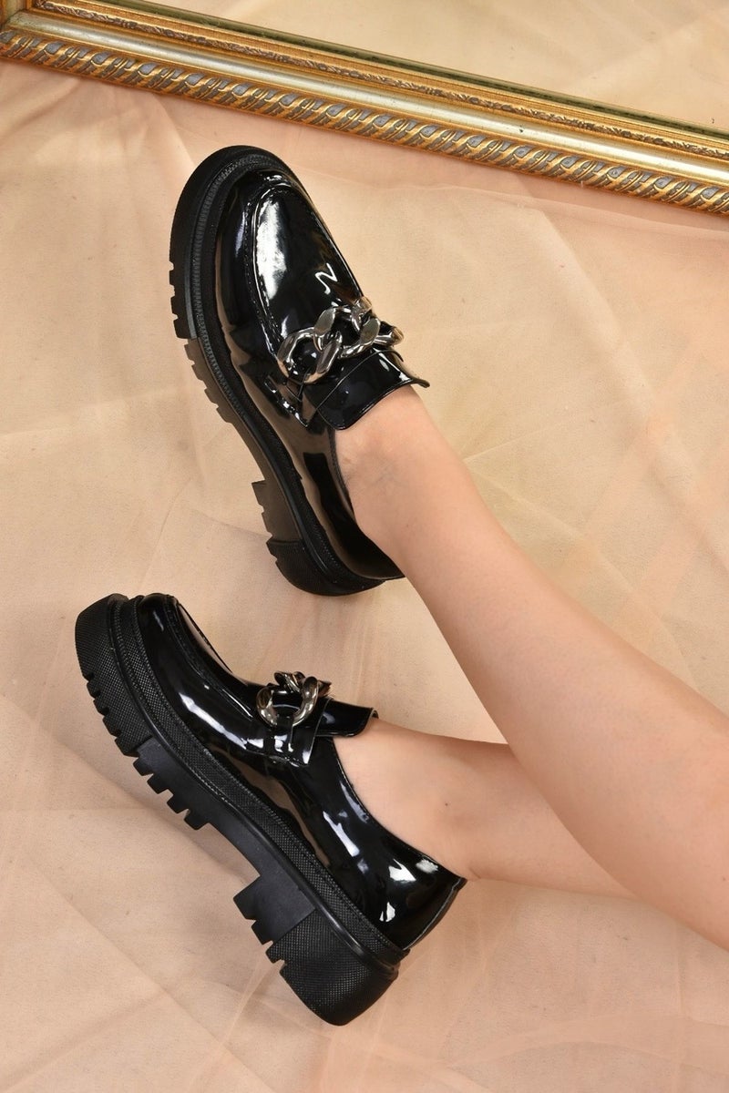 Black Patent Leather Thick Soled Women's Casual Shoes K294760008