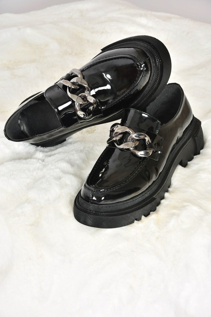 Black Patent Leather Thick Soled Women's Casual Shoes K294760008