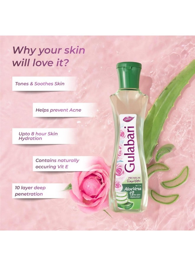 Gulabari Premium Rose Water With Aloe Vera - 400 Ml | Upto 8 Hr Skin Hydration | Cleanses, Tones And Moisturises Skin | For All Skin Types