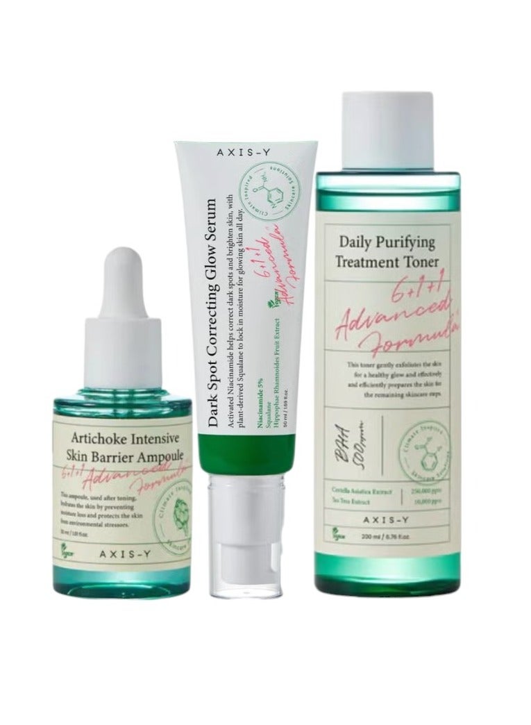 Revitalize and Radiate Trio Set - Complete Skincare Routine with Balancing Toner, Barrier Repair Ampoule, and Brightening Glow Serum (280ml)