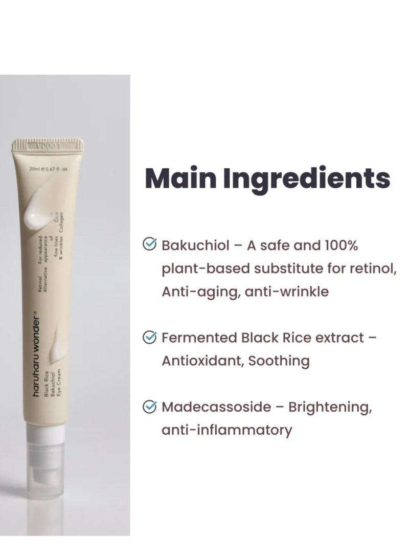Black Rice Bakuchiol Eye Cream 20ml, Anti-Aging, Wrinkle Care, Natural Retinol Alternative