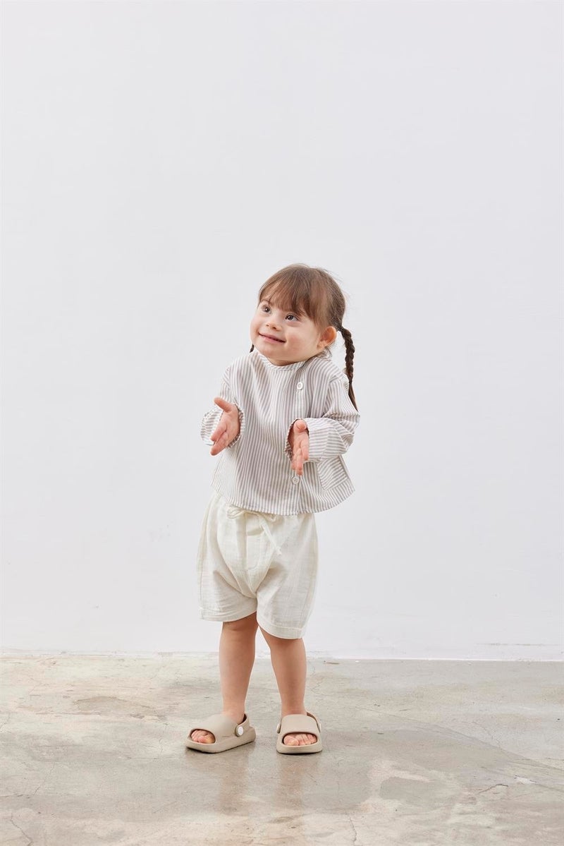 Children's Button-Up Shirt Beige Striped