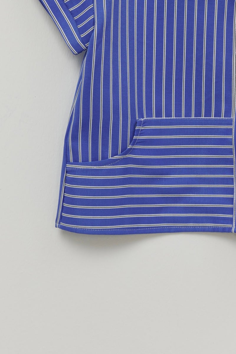 Kangaroo Pocket Shirt Striped Dark Blue