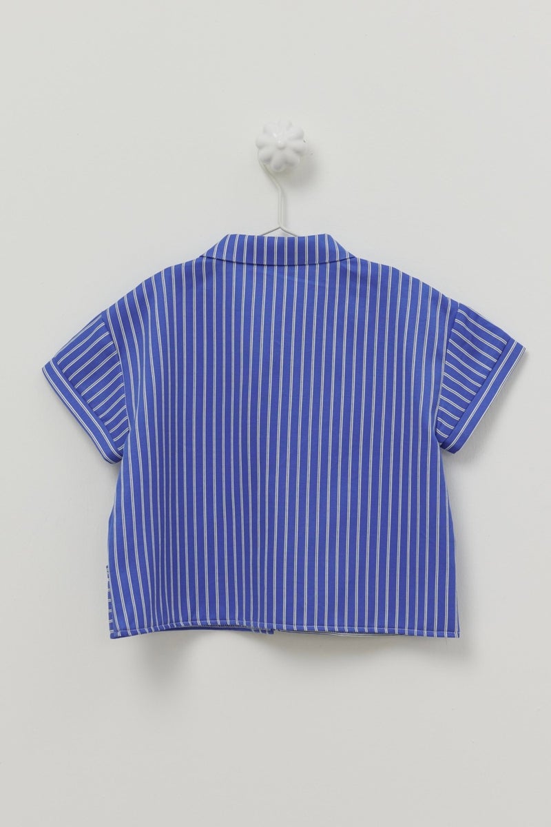 Kangaroo Pocket Shirt Striped Dark Blue