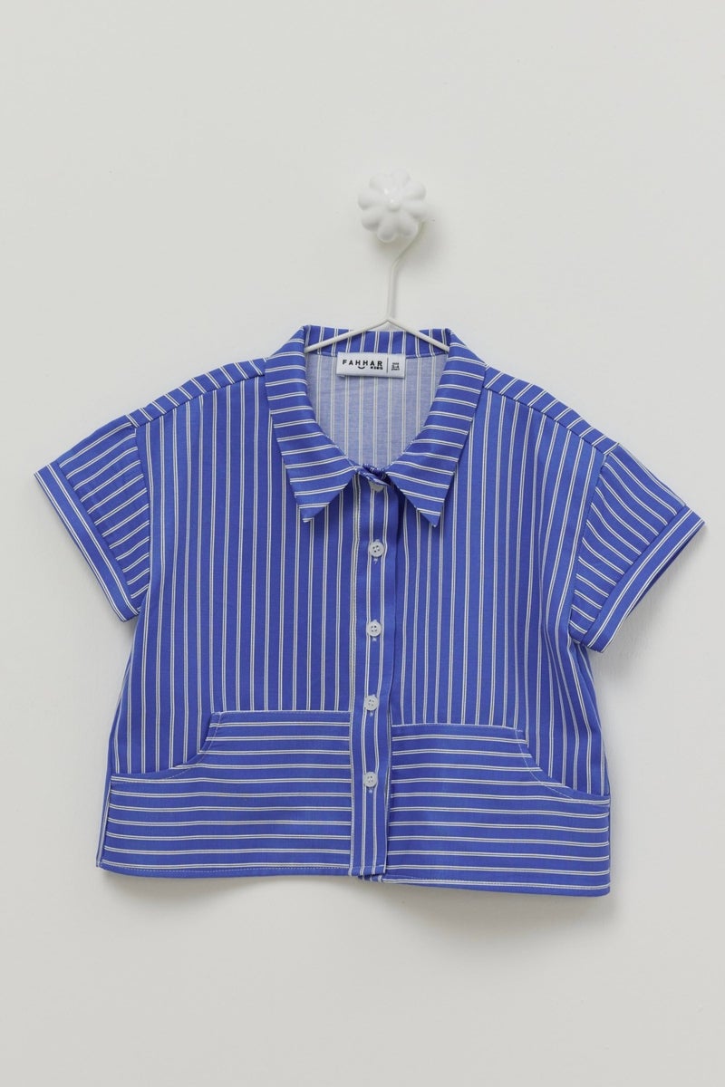 Kangaroo Pocket Shirt Striped Dark Blue