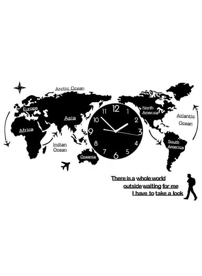 3D Acrylic World Map Wall Art, Large Wall Decor - World Travel Map All Sizes, World Map Wall Clock Decorative, Wall Art For Home & Kitchen or Office,150 x 90 cm, World Travel Map All Sizes. (Black)