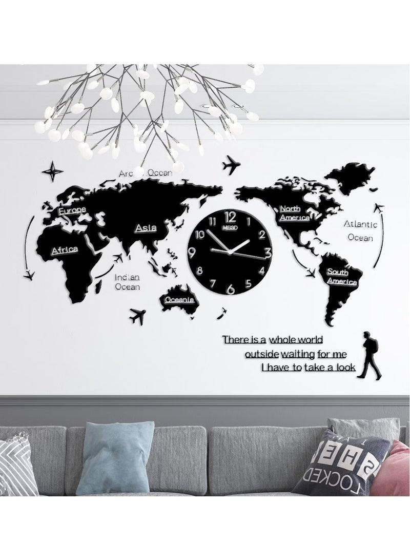 3D Acrylic World Map Wall Art, Large Wall Decor - World Travel Map All Sizes, World Map Wall Clock Decorative, Wall Art For Home & Kitchen or Office,150 x 90 cm, World Travel Map All Sizes. (Black)