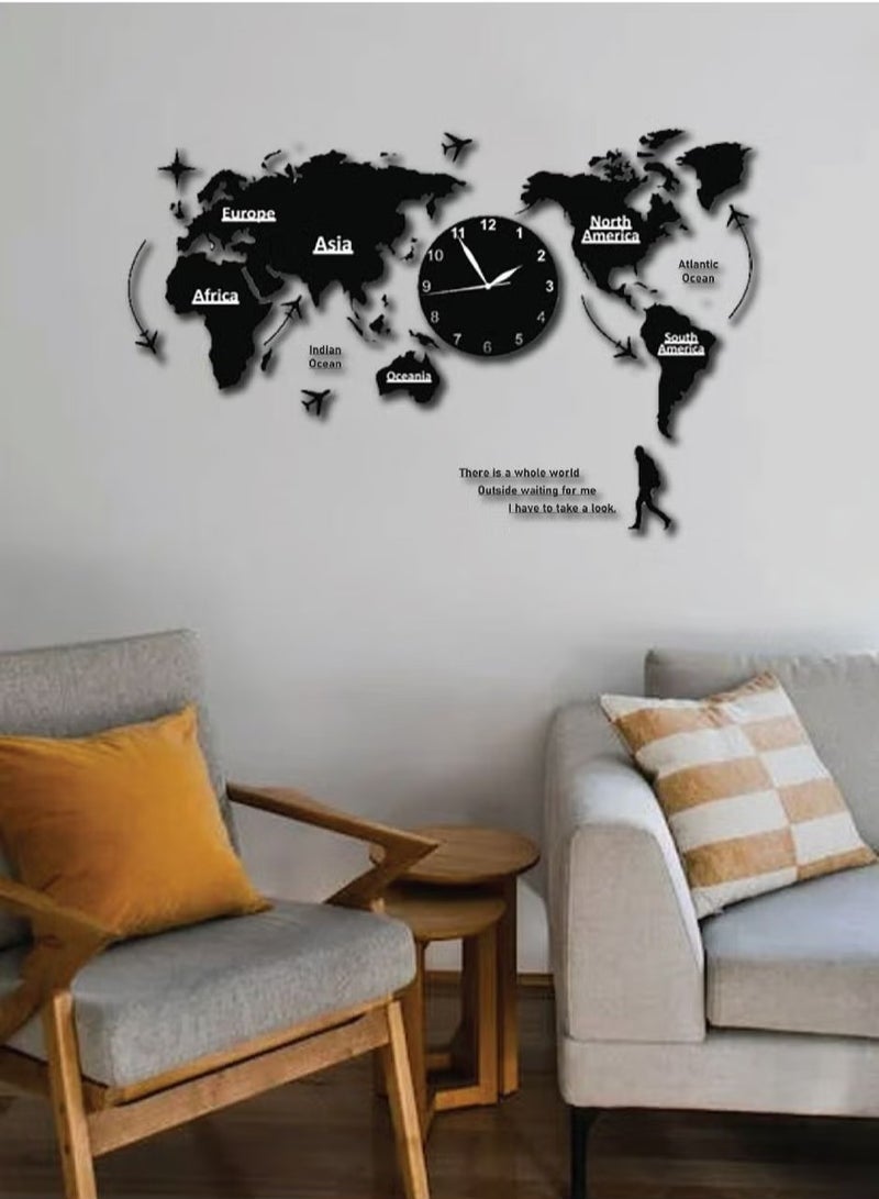 3D Acrylic World Map Wall Art, Large Wall Decor - World Travel Map All Sizes, World Map Wall Clock Decorative, Wall Art For Home & Kitchen or Office,150 x 90 cm, World Travel Map All Sizes. (Black)