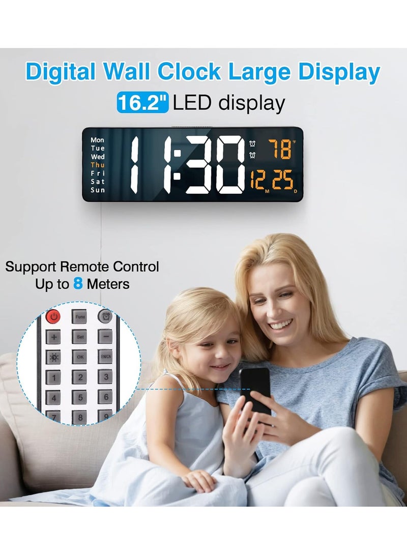 Digital Wall Clock 16.2 Inch Large Display With Remote Control For Living Room Decor, Big Clock with Date Week Temperature