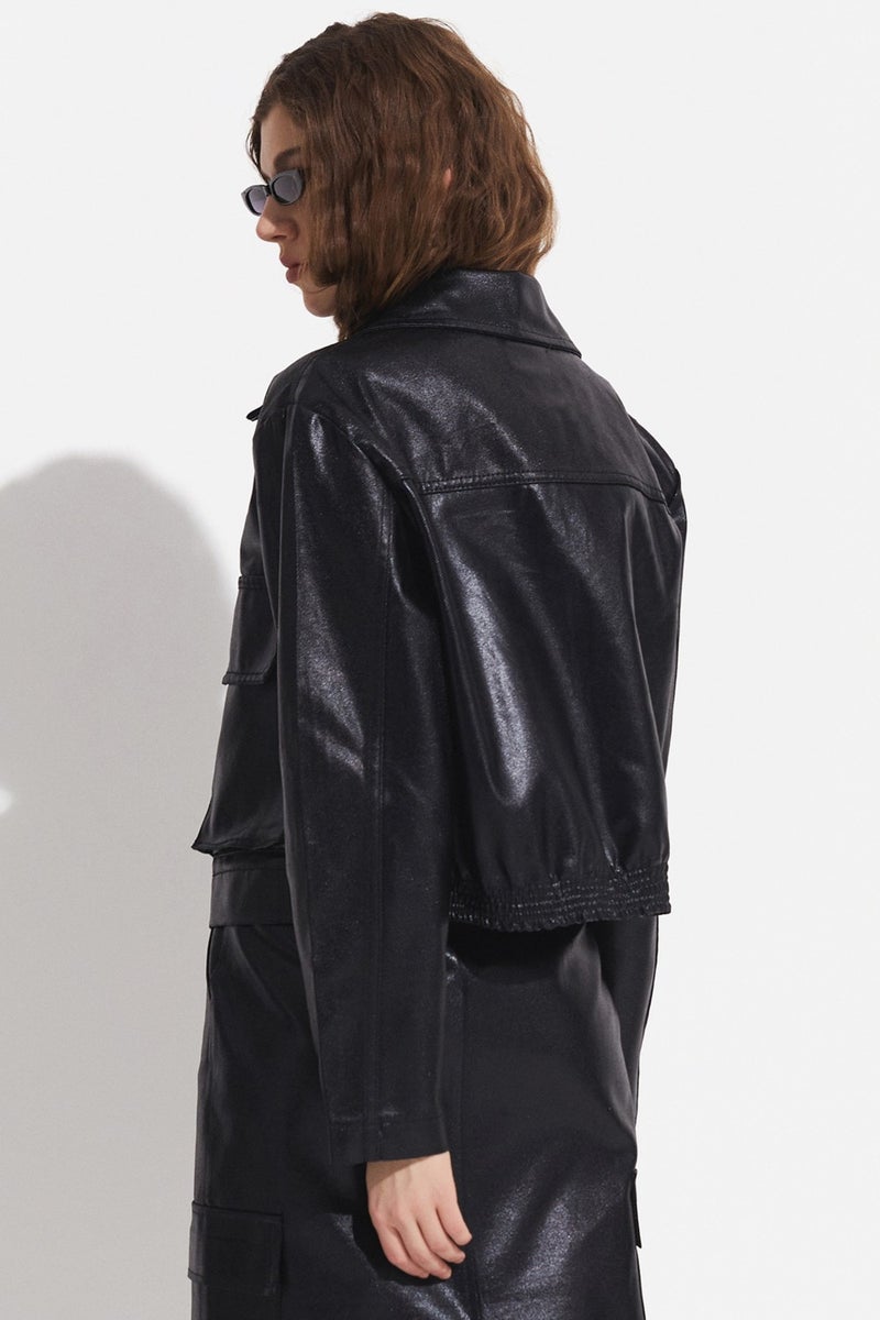 Metallic Fabric Pocket Detailed Jacket