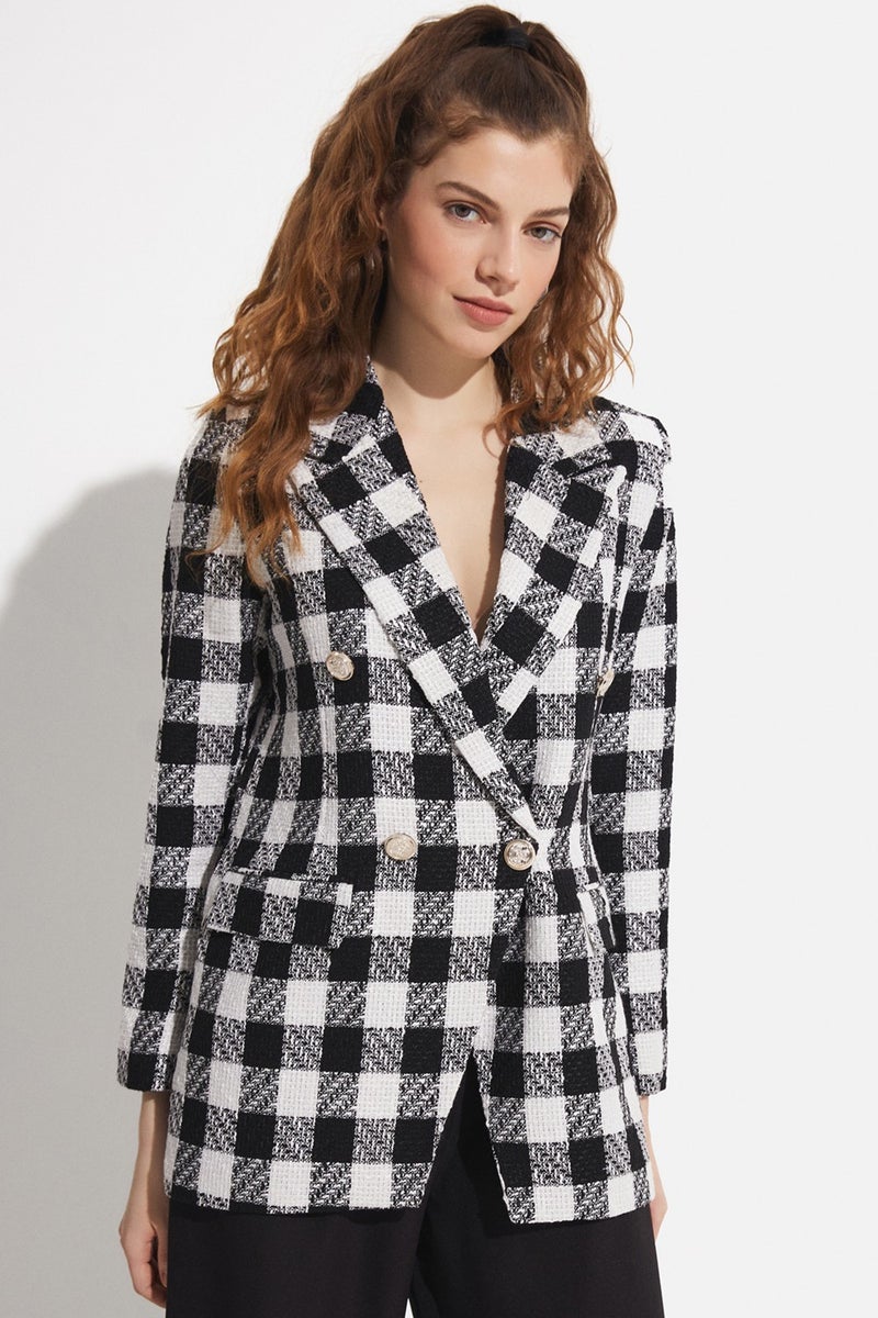 Plaid Patterned Black and White Jacket