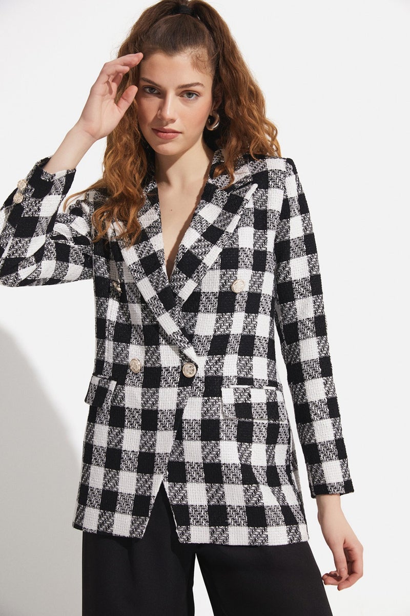 Plaid Patterned Black and White Jacket