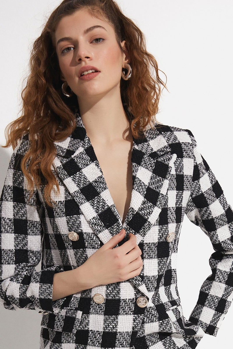 Plaid Patterned Black and White Jacket