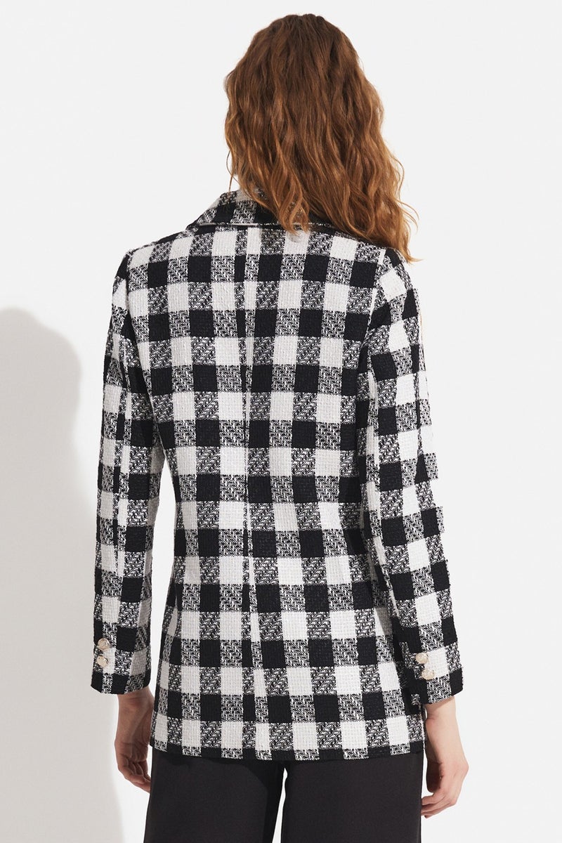 Plaid Patterned Black and White Jacket