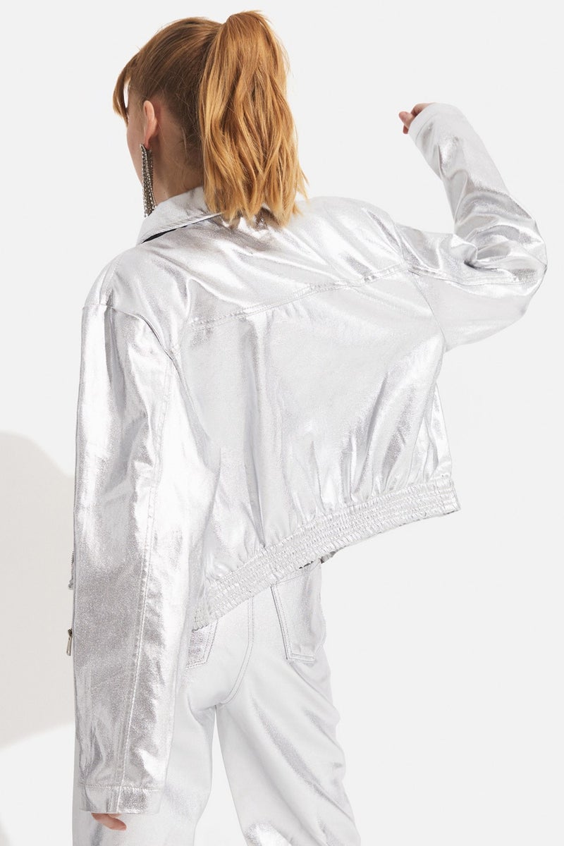 Metallic Fabric Pocket Detailed Jacket