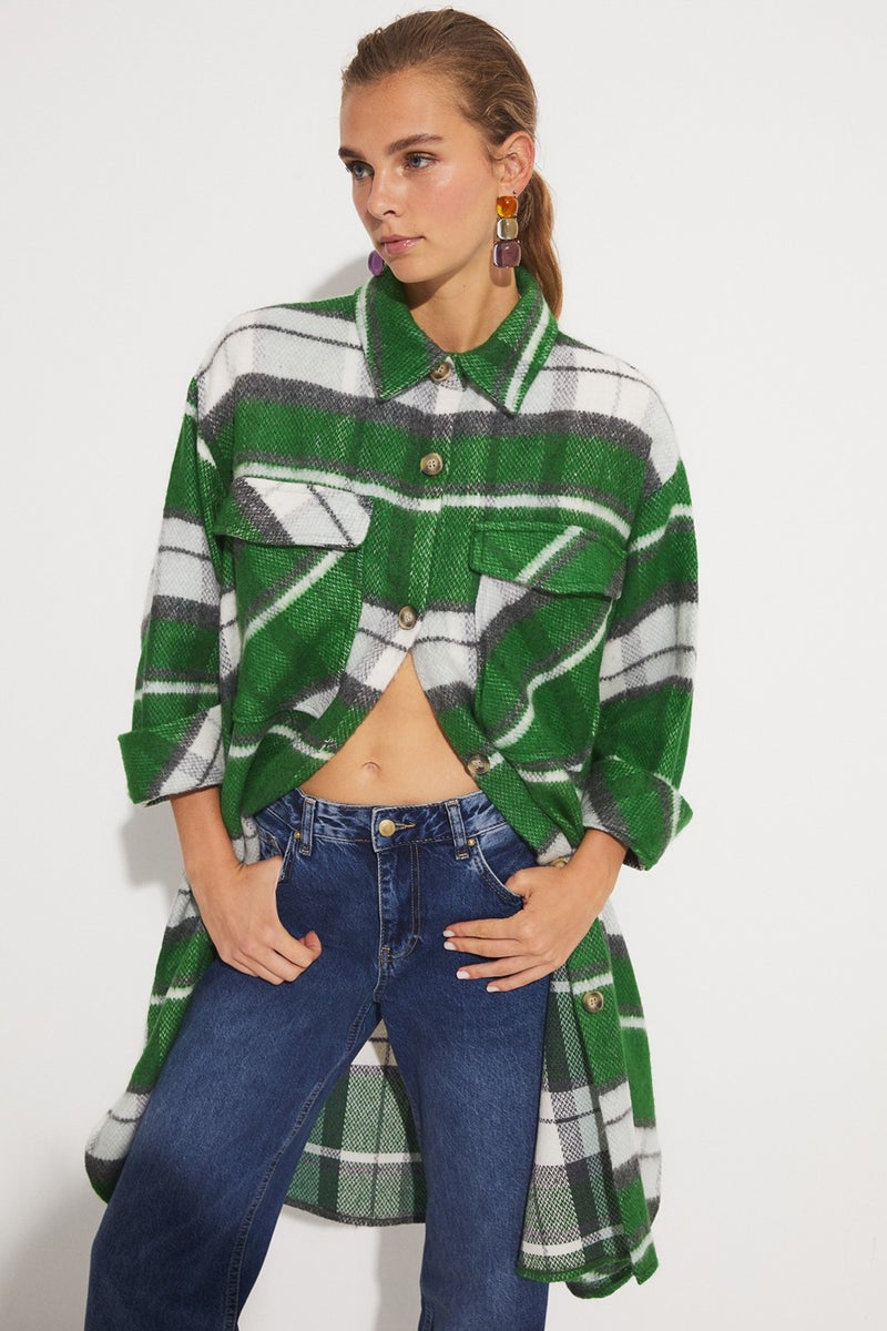 Plaid Patterned Shirt Jacket