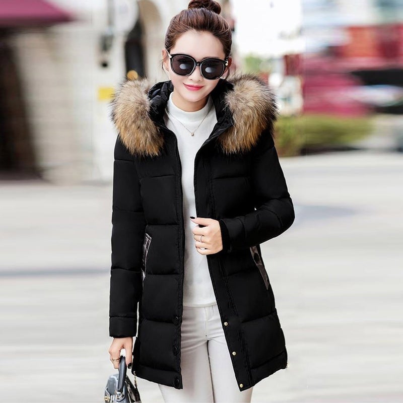 Women's Collar Faux Fur Design Puffer Jacket 7112SIYAH10