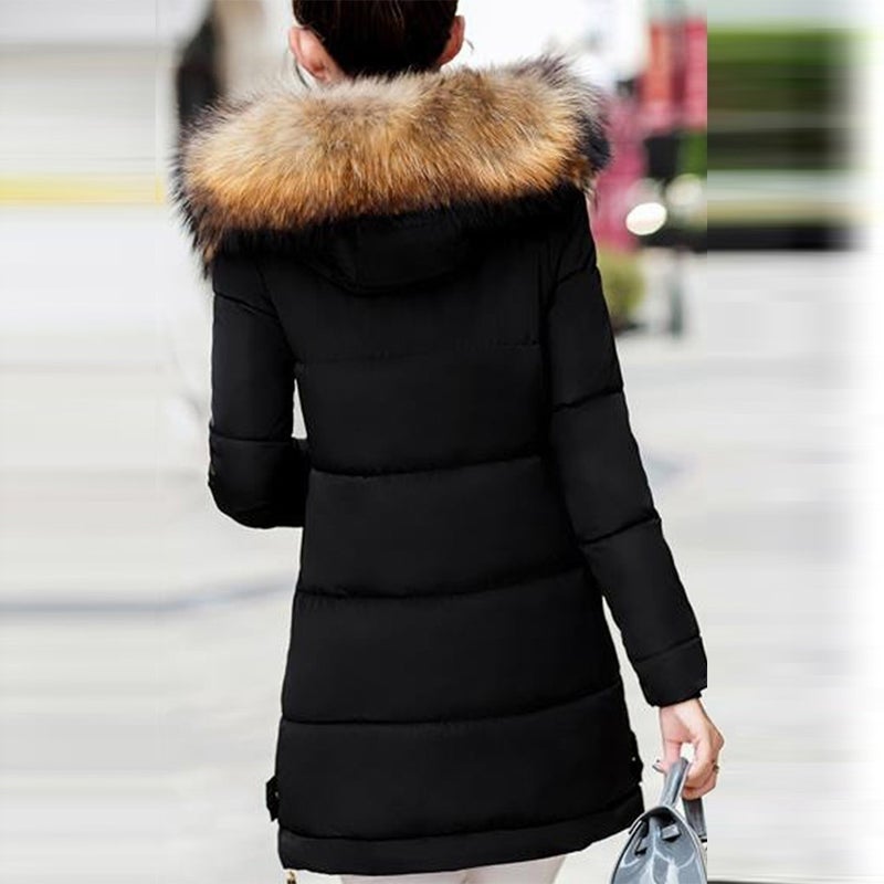 Women's Collar Faux Fur Design Puffer Jacket 7112SIYAH10