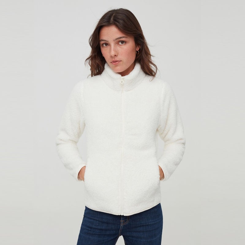 Women's Welsoft White Zipper Jacket Fleece Cardigan