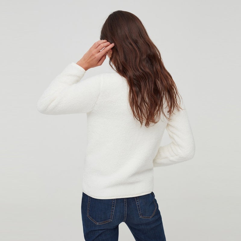 Women's Welsoft White Zipper Jacket Fleece Cardigan