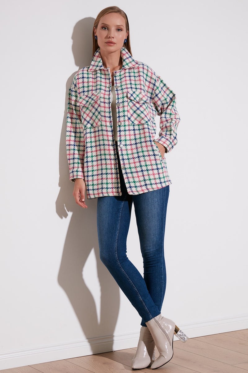 Checked Regular Fit Buttoned Shirt Jacket Women's Shirt Jacket 42190497