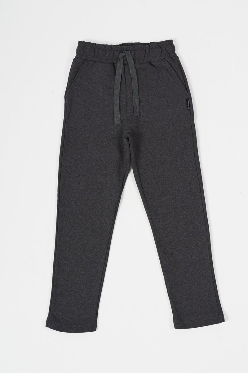 Black-Anthracite Thick Cotton Elastic Waist Side Pocket 2-Pack Boy's Tracksuit Bottoms