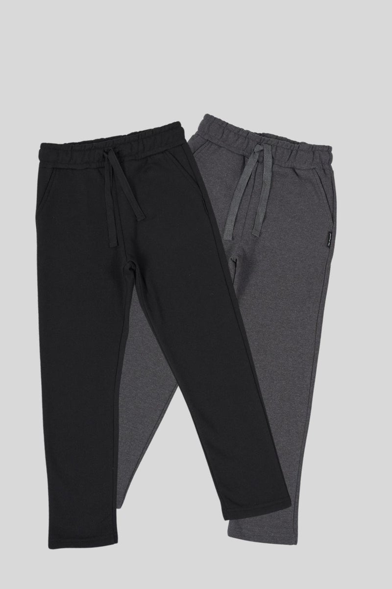 Black-Anthracite Thick Cotton Elastic Waist Side Pocket 2-Pack Boy's Tracksuit Bottoms