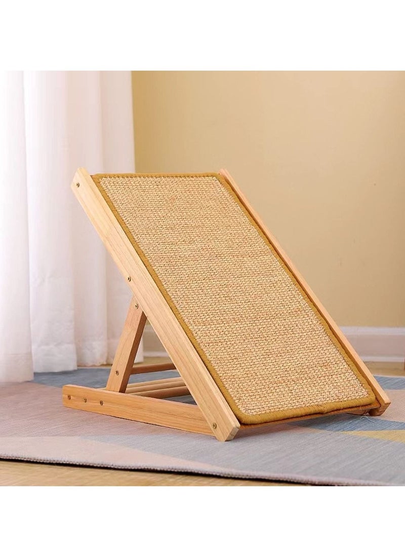 Cat Scratcher Ramp 19'' with Replaceable Sisal Mat Three Different Adjustable Height Pet Mobility Ramp for Cats  Made Of Original Natural Wood