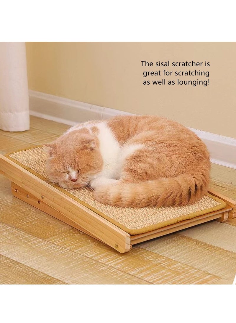 Cat Scratcher Ramp 19'' with Replaceable Sisal Mat Three Different Adjustable Height Pet Mobility Ramp for Cats  Made Of Original Natural Wood