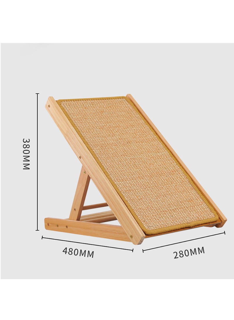 Cat Scratcher Ramp 19'' with Replaceable Sisal Mat Three Different Adjustable Height Pet Mobility Ramp for Cats  Made Of Original Natural Wood