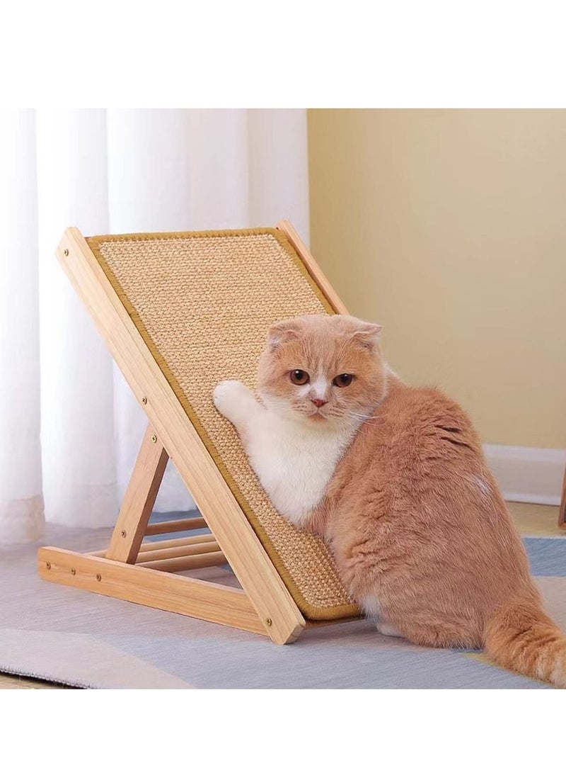 Cat Scratcher Ramp 19'' with Replaceable Sisal Mat Three Different Adjustable Height Pet Mobility Ramp for Cats  Made Of Original Natural Wood