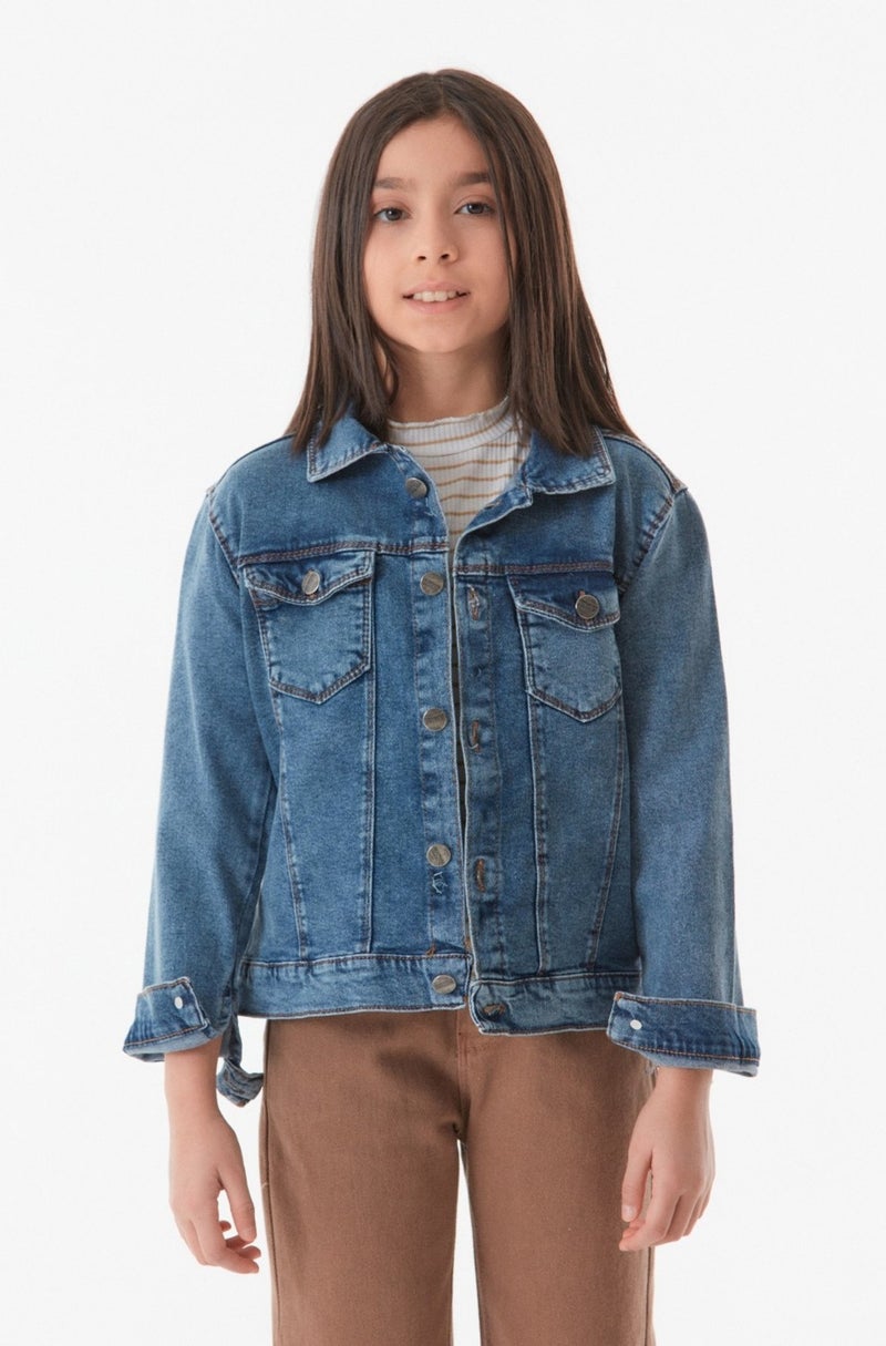 Double Pocket Unisex Kids Denim Jacket