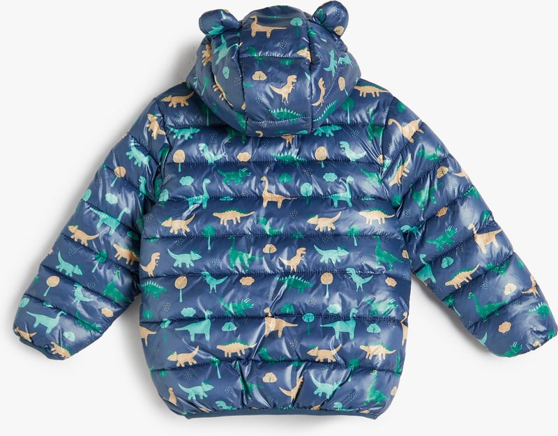 Dinosaur Puffer Jacket Quilted Hooded Zippered