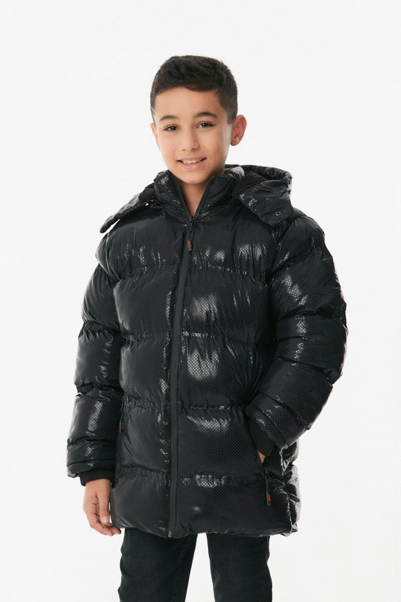 Printed Zippered Boy's Puffer Coat