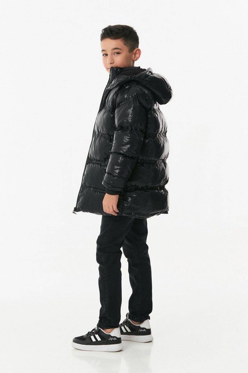 Printed Zippered Boy's Puffer Coat