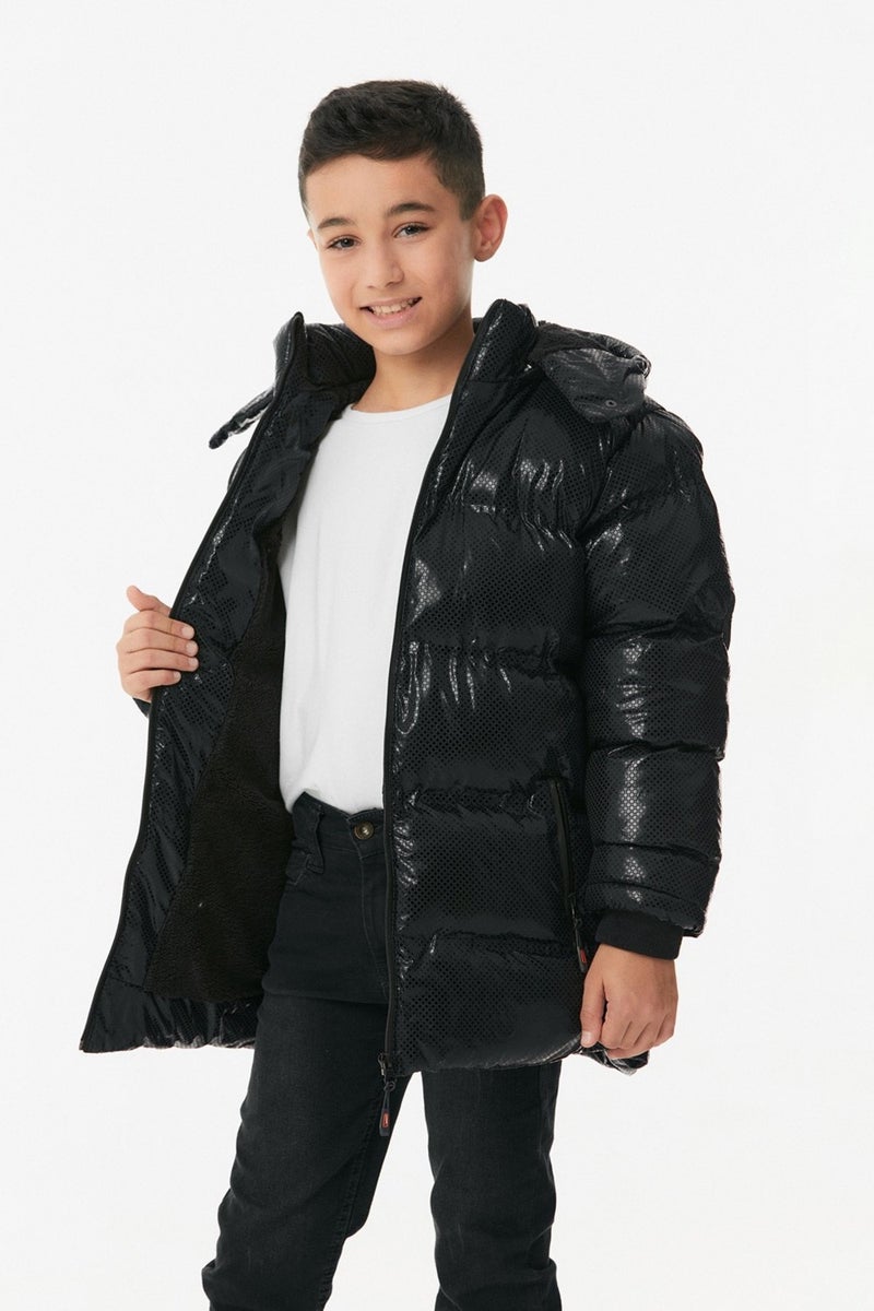 Printed Zippered Boy's Puffer Coat