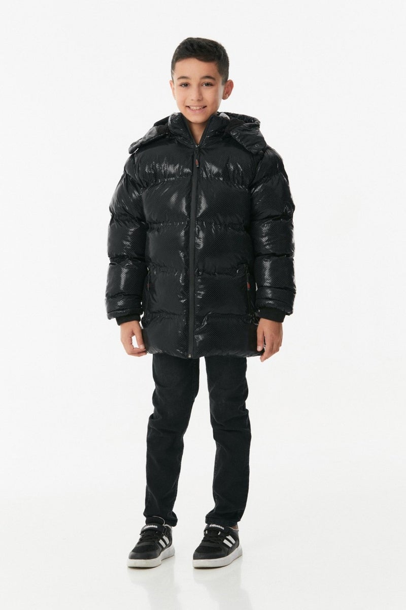 Printed Zippered Boy's Puffer Coat